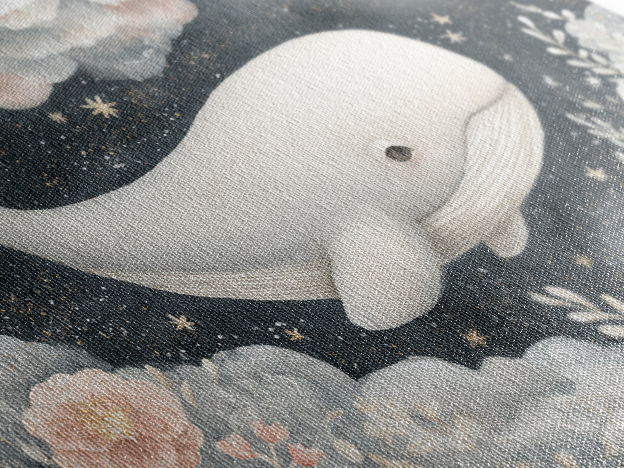 Baby Whale Swimming Through Stars Canvas Print, Nursery Decor, Wall Decor, Fine Art, Nursery, Woodland Nursery Decor, NDE-3x2-84
