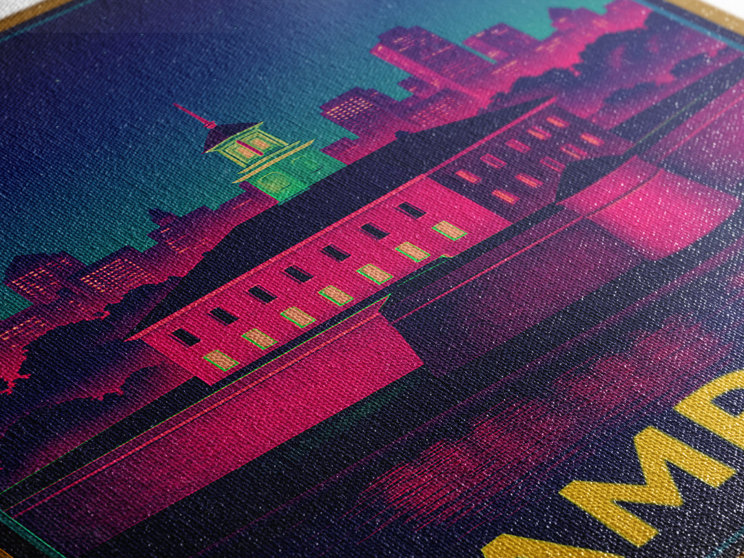 Hampton Virginia Travel Poster, Canvas Print, Retro Neon Travel Art, Hampton City Art, Travel Wall Art, Modern Wall Decor, Wall Art