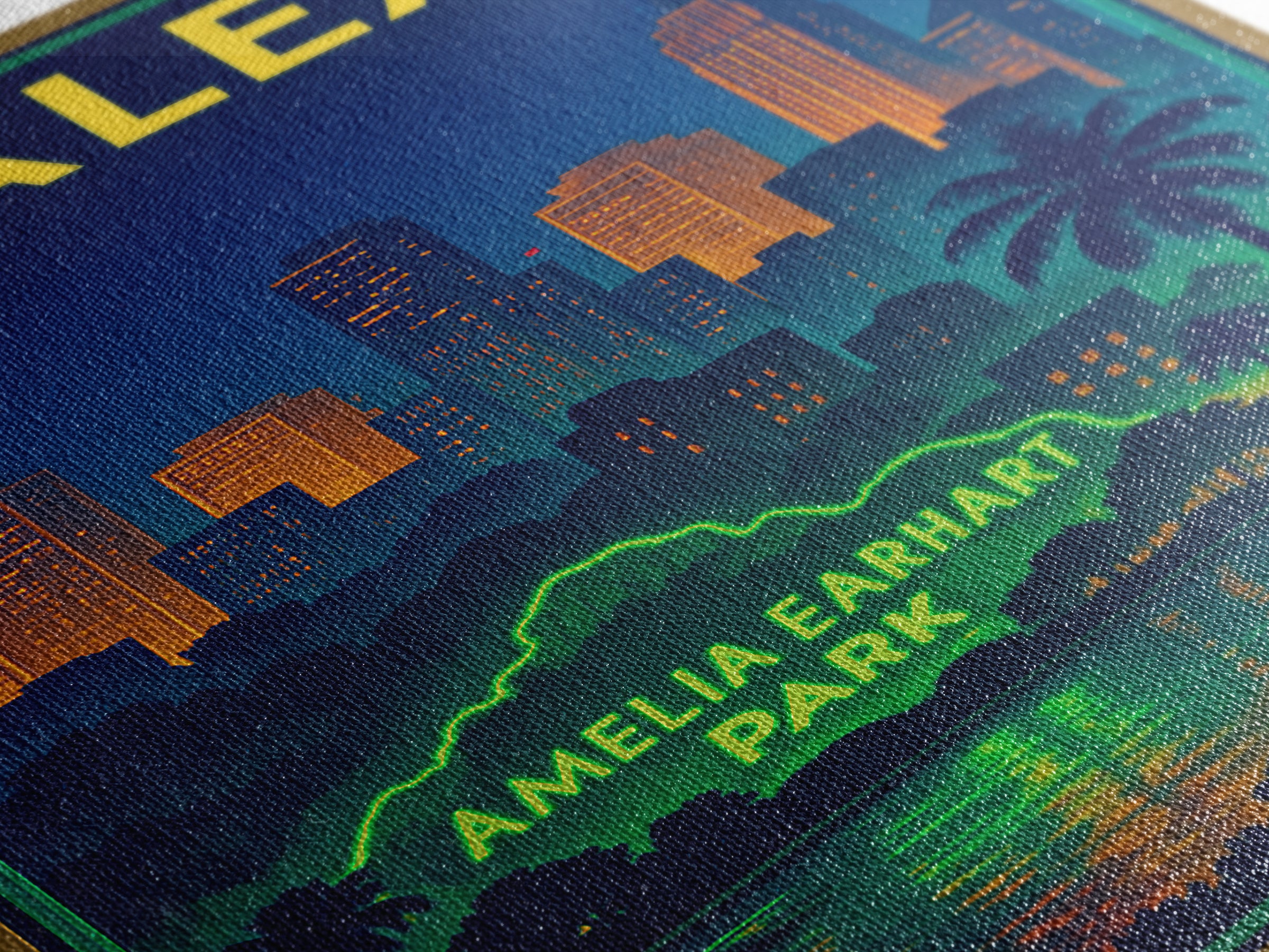 Hialeah Travel Poster, Canvas Print, Retro Neon Travel Art, Hialeah Wall Art, Wall Art, Watercolor Urban Skyline, Travel Art Print