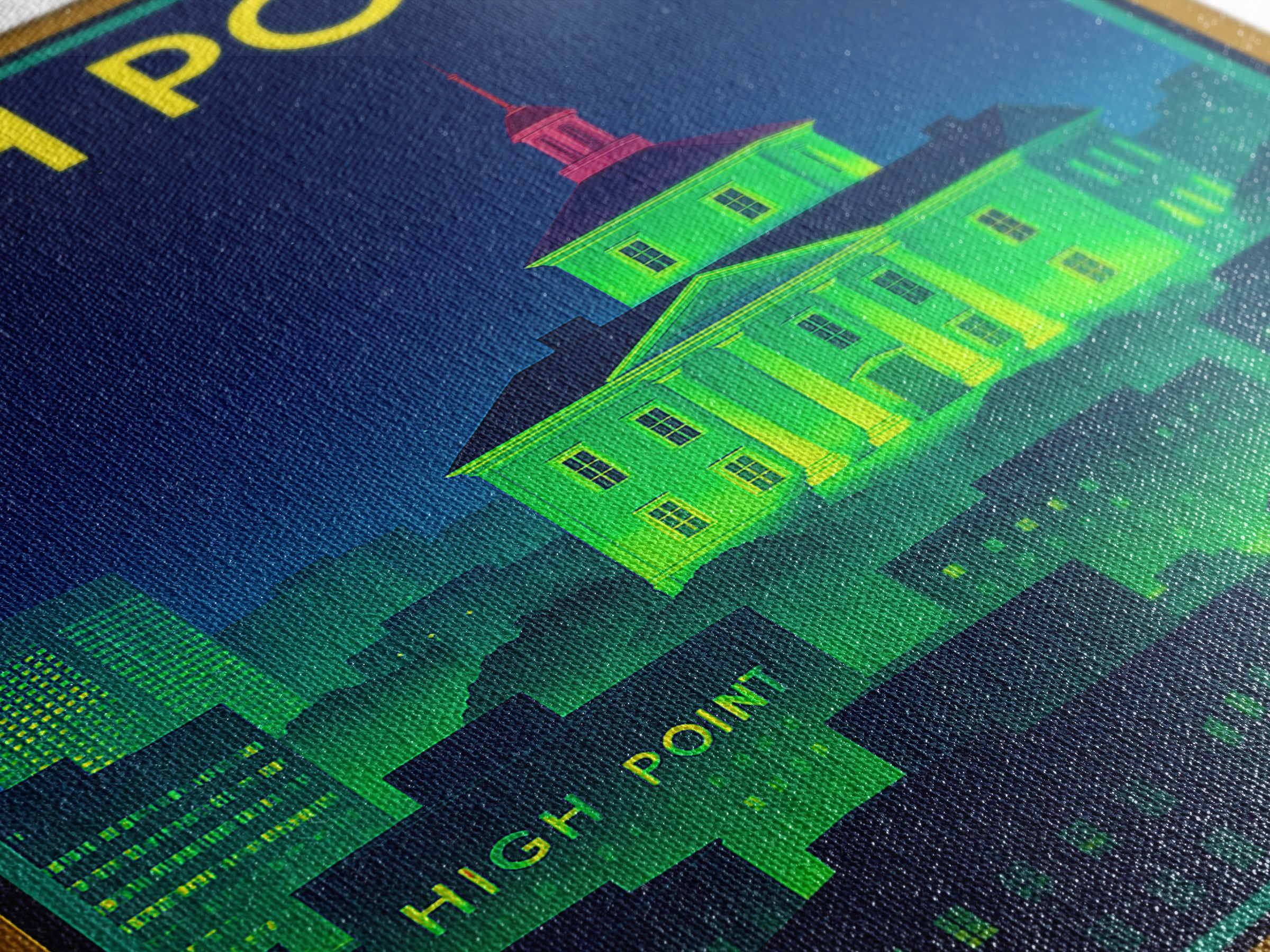 High Point Travel Poster, Framed Canvas Print, Cyberpunk Style City Art, High Point City Art, Vintage City Poster, Vintage Travel Art