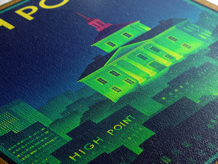 High Point Travel Poster, Framed Canvas Print, Cyberpunk Style City Art, High Point City Art, Vintage City Poster, Vintage Travel Art