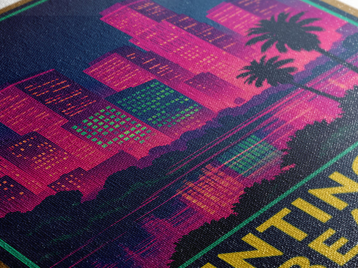 Huntington Beach California Travel Poster, Canvas Print, Electric Night Poster Art, Huntington Beach Travel Art, Office Decor