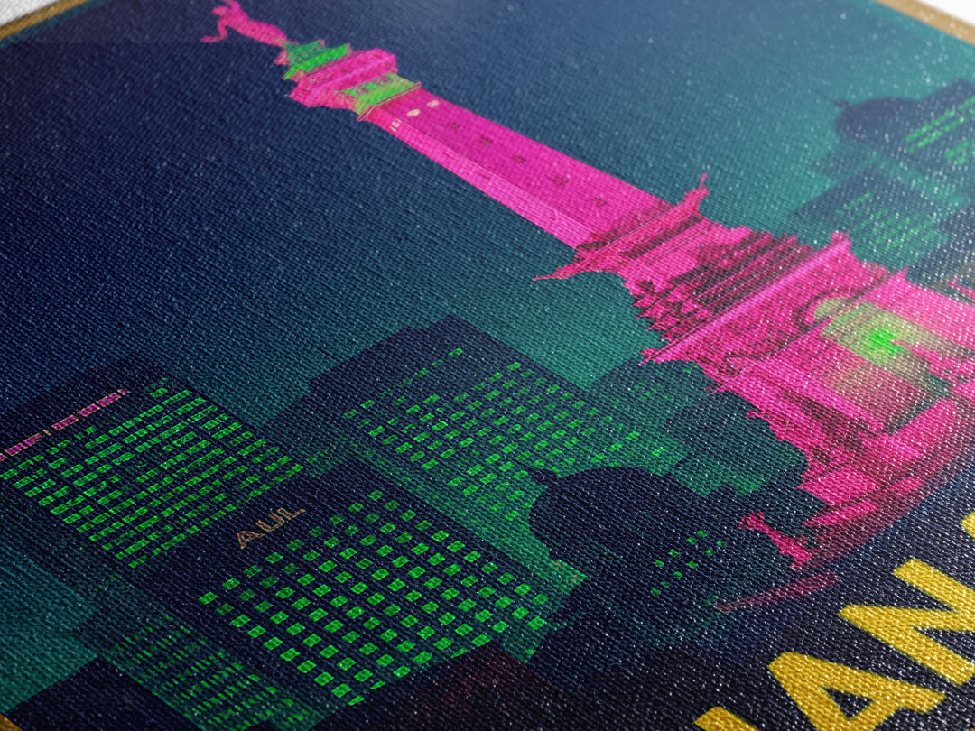 Indianapolis Indiana Travel Poster, Canvas Print, Neon Skyline Art Wall Art, Indianapolis Poster Print, Vintage Travel Print, City Art Print