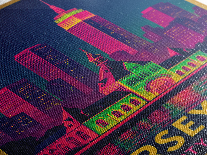 Jersey City New Jersey Travel Poster, Framed Canvas Print, Retro Neon Travel Art, Jersey City City Art, Vintage Travel Art, City Art Print