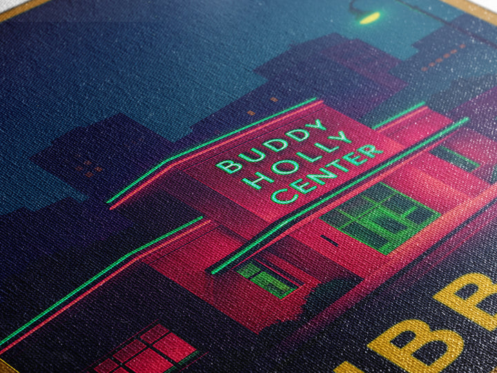 Lubbock Texas Travel Poster, Canvas Print, Neon Skyline Art Wall Art, Lubbock Poster Print, Vintage Travel Print, Mid Century Wall Art