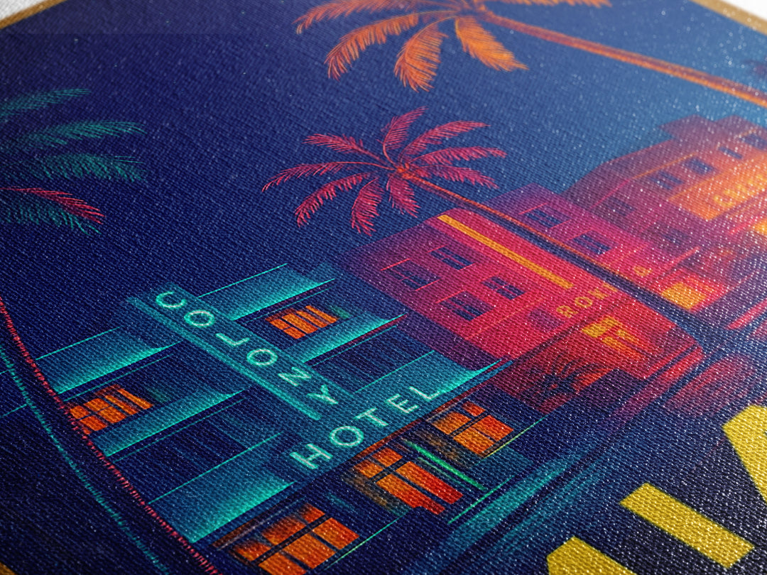 Miami Florida Travel Poster, Canvas Print, Cyberpunk Style City Art, Miami Art Print, Wanderlust Decor, City Illustration, Travel Wall Art