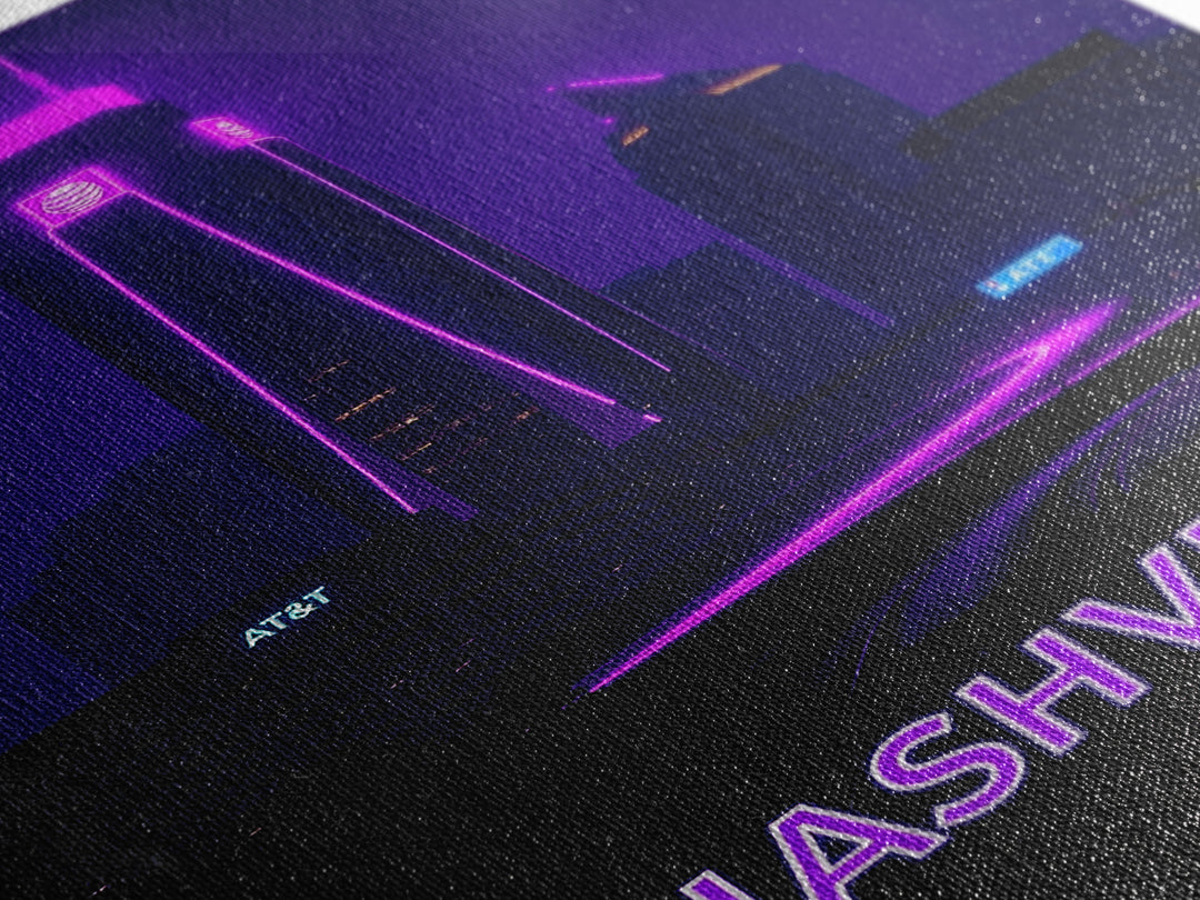 Nashville Tennessee Travel Poster, Canvas Print, Neon Skyline Wall Art, Nashville City Art, Wall Decor, Travel Wall Decor, Travel Wall Art