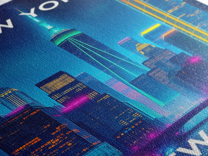New York City New York Travel Poster, Canvas Print, Neon Skyline Wall Art, New York City Art, City Illustration, Travel Prints, Office Decor