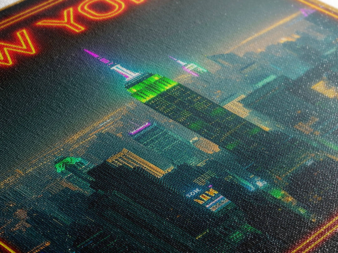 New York Travel Poster, Canvas Print, Cyberpunk Style City Art, New York City Art, City Illustration, Gift For Travelers, Travel Wall Art