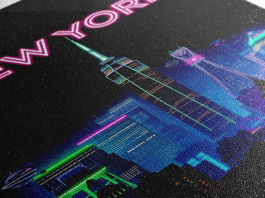 New York Travel Poster, Canvas Print, Electric Night Poster Art, New York City Art, Mid Century Wall Art, Vintage Travel Print