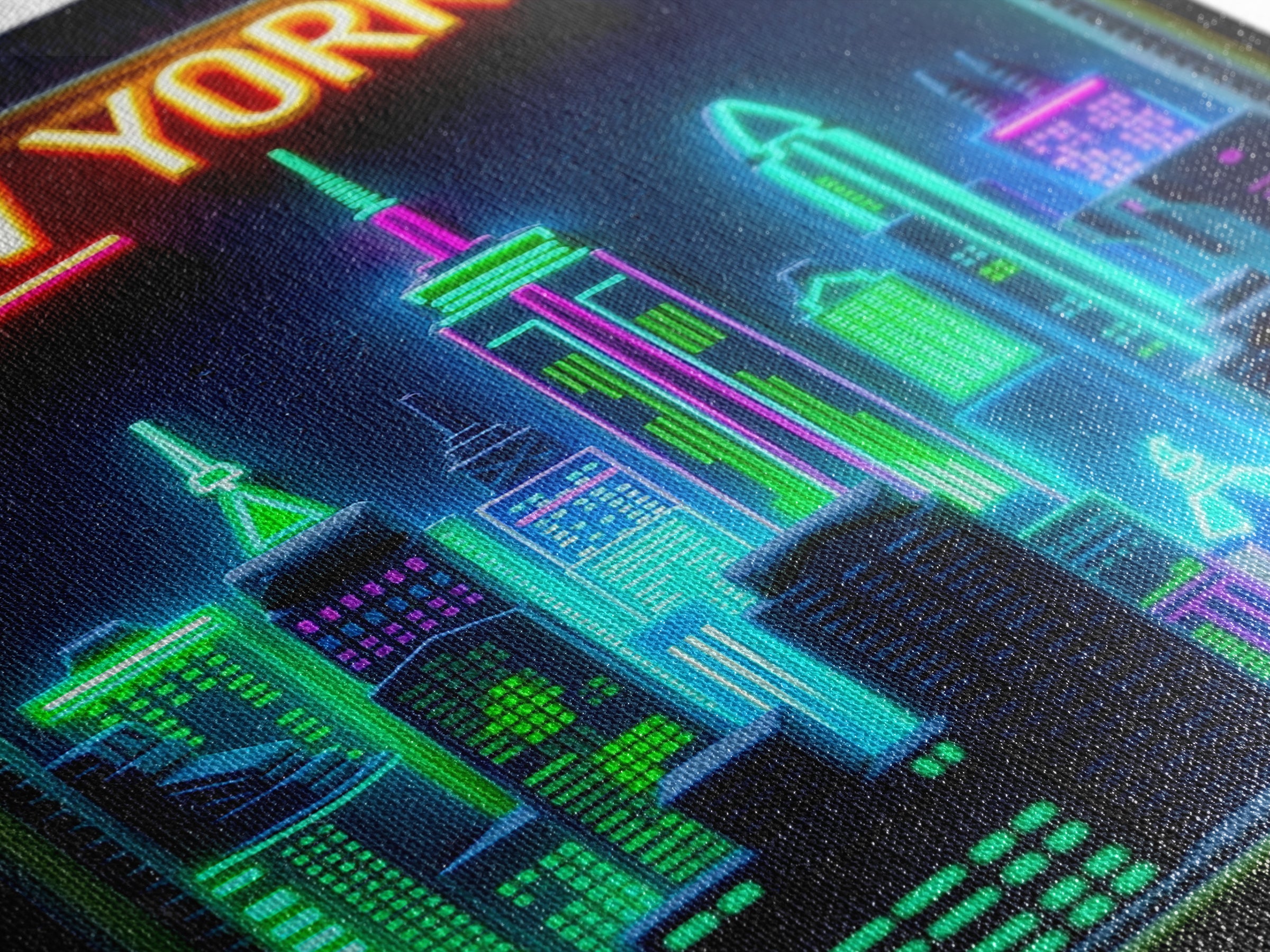 New York Travel Poster, Framed Canvas Print, Cyberpunk Style City Art, New York Poster Print, Gift For Travelers, Home Office Decor