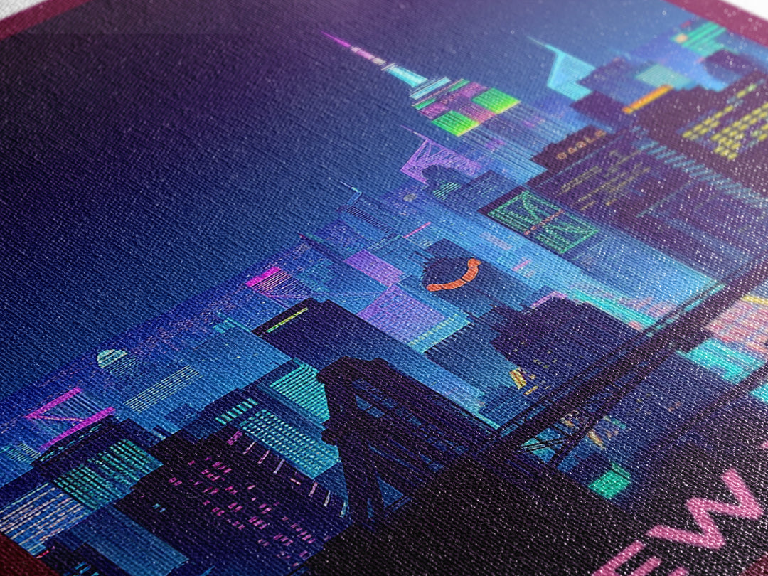 New York Travel Poster, Framed Canvas Print, Retro Neon Travel Art, New York City Art, City Illustration, Travel Poster Art, City Poster