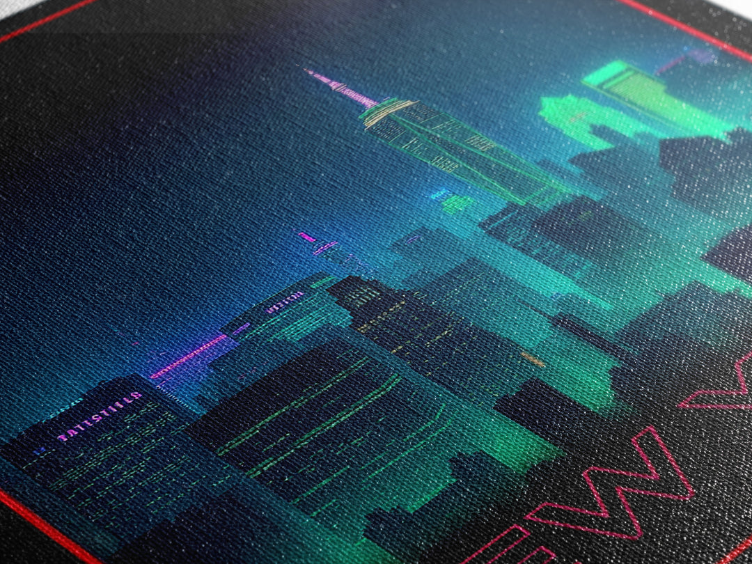 New York Travel Poster, Framed Canvas Print, Cyberpunk Style City Art, New York Poster Print, Fine Art Print, Vintage City Poster