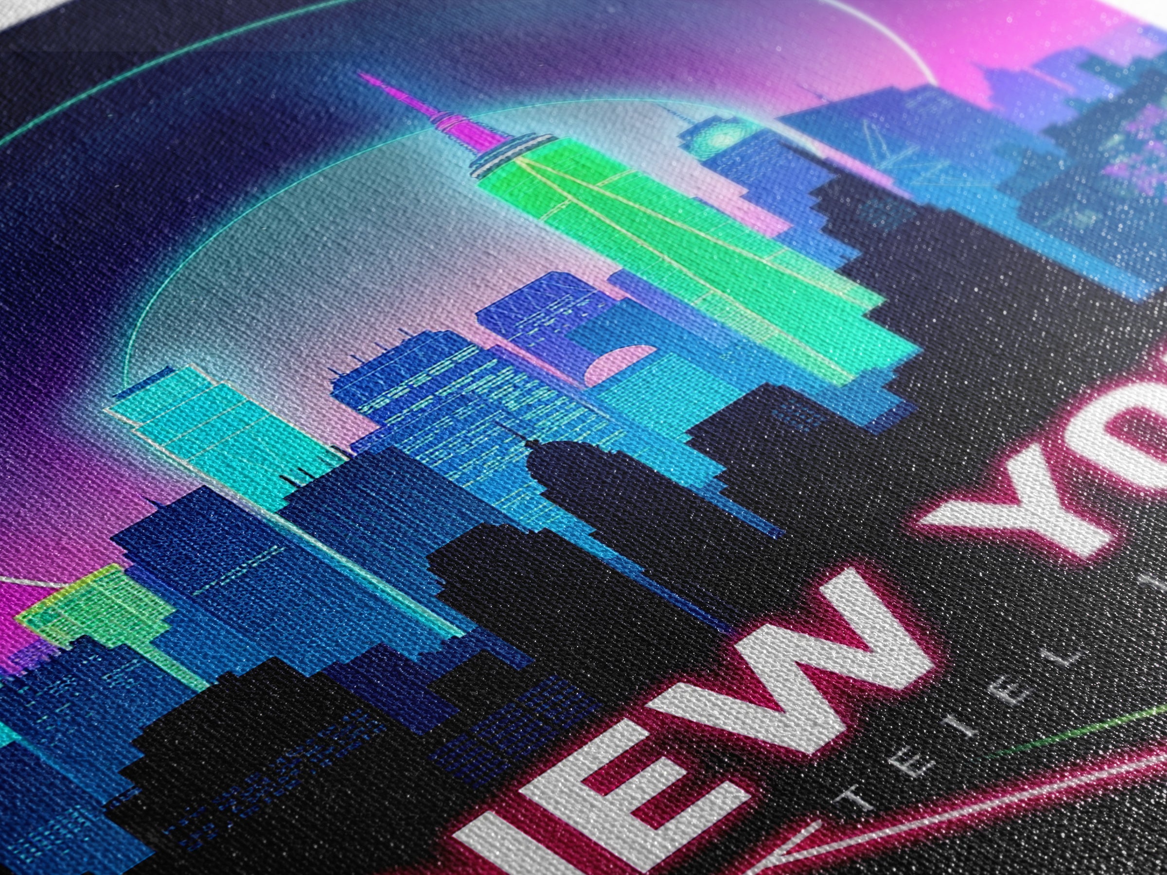 New York Travel Poster, Framed Canvas Print, Cyberpunk Style City Art, New York City Art, Living Room Wall Art, Travel Wall Decor