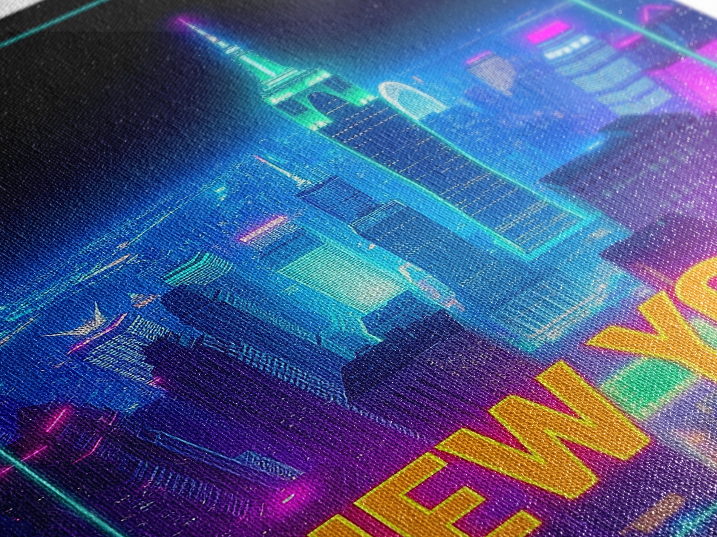 New York Travel Poster, Canvas Print, Neon Cityscape Wall Art, New York Wall Art, City Illustration, Mid Century Wall Art, City Art Print