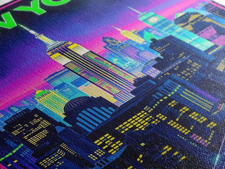 New York Travel Poster, Framed Canvas Print, Retro Neon Travel Art, New York Art Print, City Travel Prints, Fine Art Print, Art Print