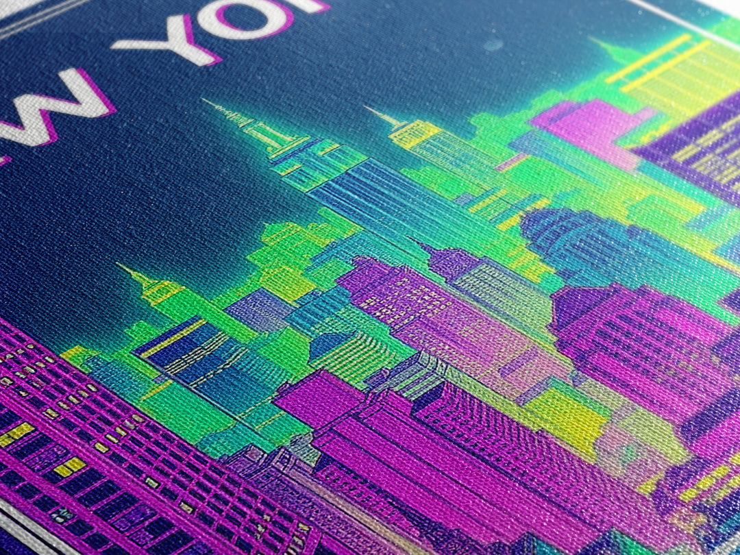 New York Travel Poster, Canvas Print, Neon Downtown Skyline Wall Art, New York City Art, Wanderlust Decor, Travel Wall Decor, Wall Decor