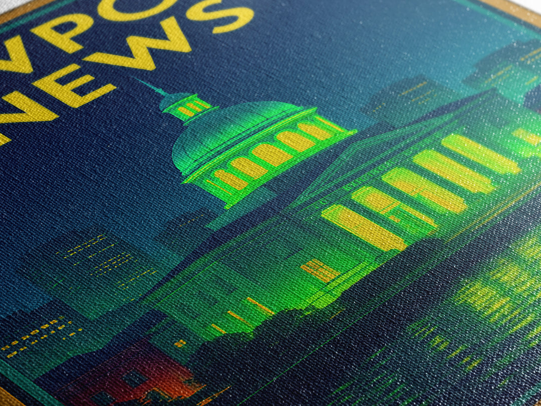 Newport News Travel Poster, Canvas Print, Neon Skyline Art Wall Art, Newport News Travel Art, Travel Wall Decor, City Art Print, Design 2