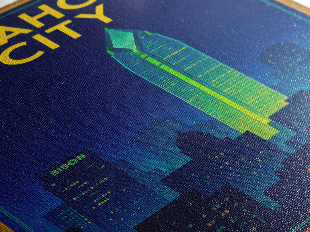 Oklahoma City Travel Poster, Canvas Print, Electric Night Poster Art, Oklahoma City Art Print, Fine Art Print, City Art Print, Design 2