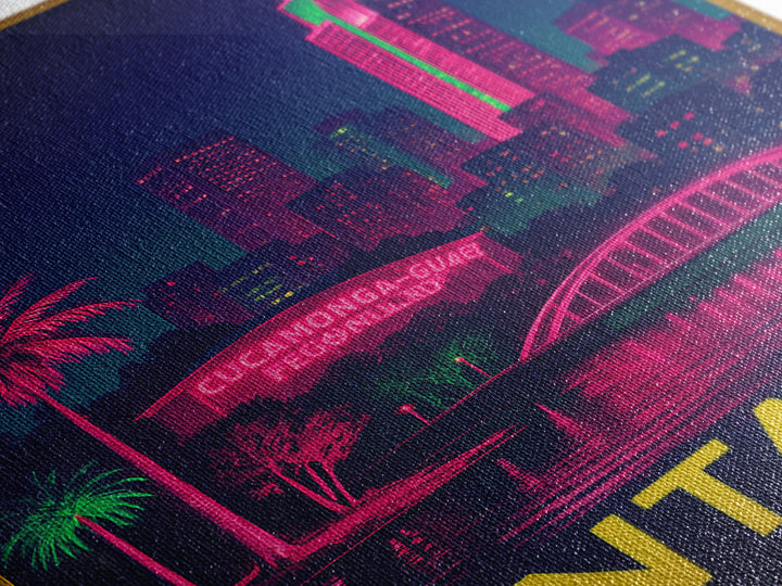 Ontario California Travel Poster, Canvas Print, Neon Urban Skyline Wall Art, Ontario City Art, Office Decor, City Illustration, City Poster