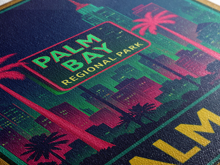 Palm Bay Florida Travel Poster, Framed Canvas Print, Neon Skyline Wall Art, Palm Bay Travel Art, Vintage Travel Art, City Travel Prints