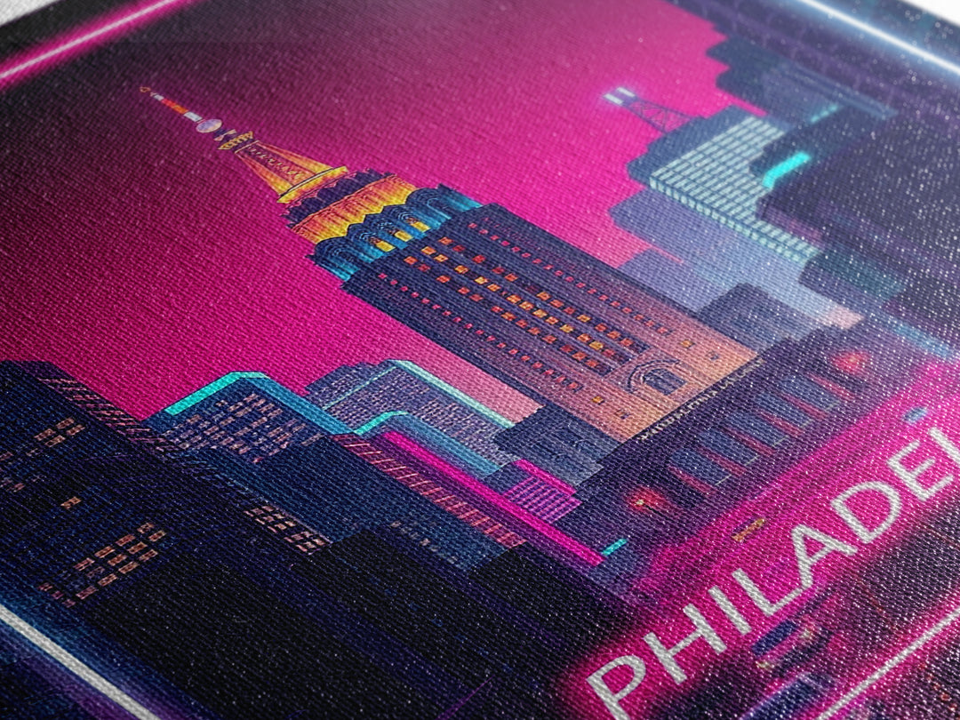 Philadelphia Pennsylvania Travel Poster, Canvas Print, Electric Night Poster Art, Philadelphia Art Print, Wall Art, Home Office Decor