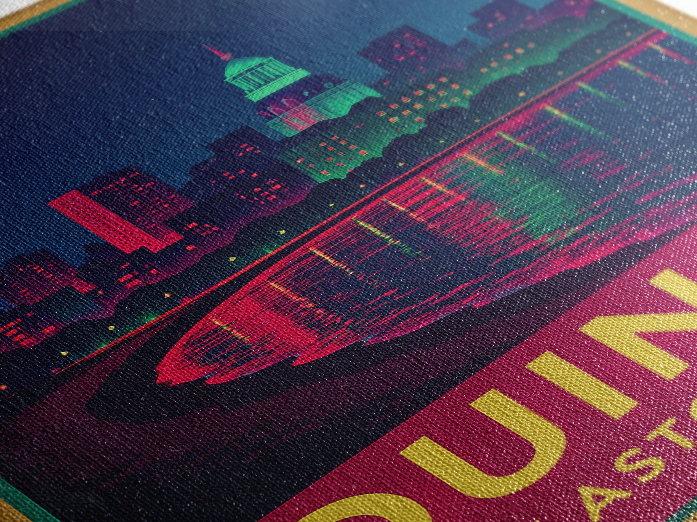 Quincy Massachusetts Travel Poster, Canvas Print, Retro Neon Travel Art, Quincy Travel Art, Travel Wall Decor, Home Office Decor, Art Print