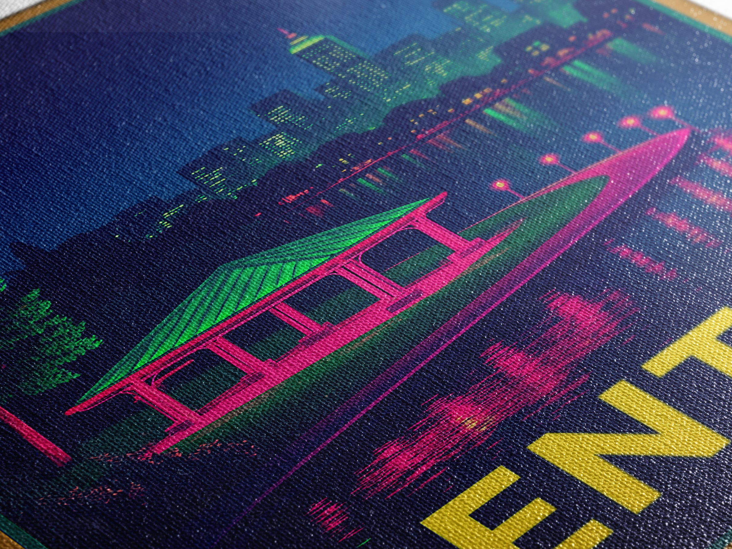 Renton Washington Travel Poster, Canvas Print, Neon Downtown Skyline Wall Art, Renton Travel Art, Travel Prints, Wanderlust Decor, Art Print