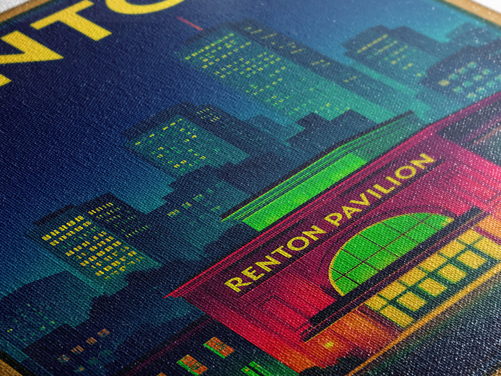 Renton Travel Poster, Canvas Print, Electric Night Poster Art, Renton Art Print, Living Room Wall Art, Vintage City Art, Fine Art Print