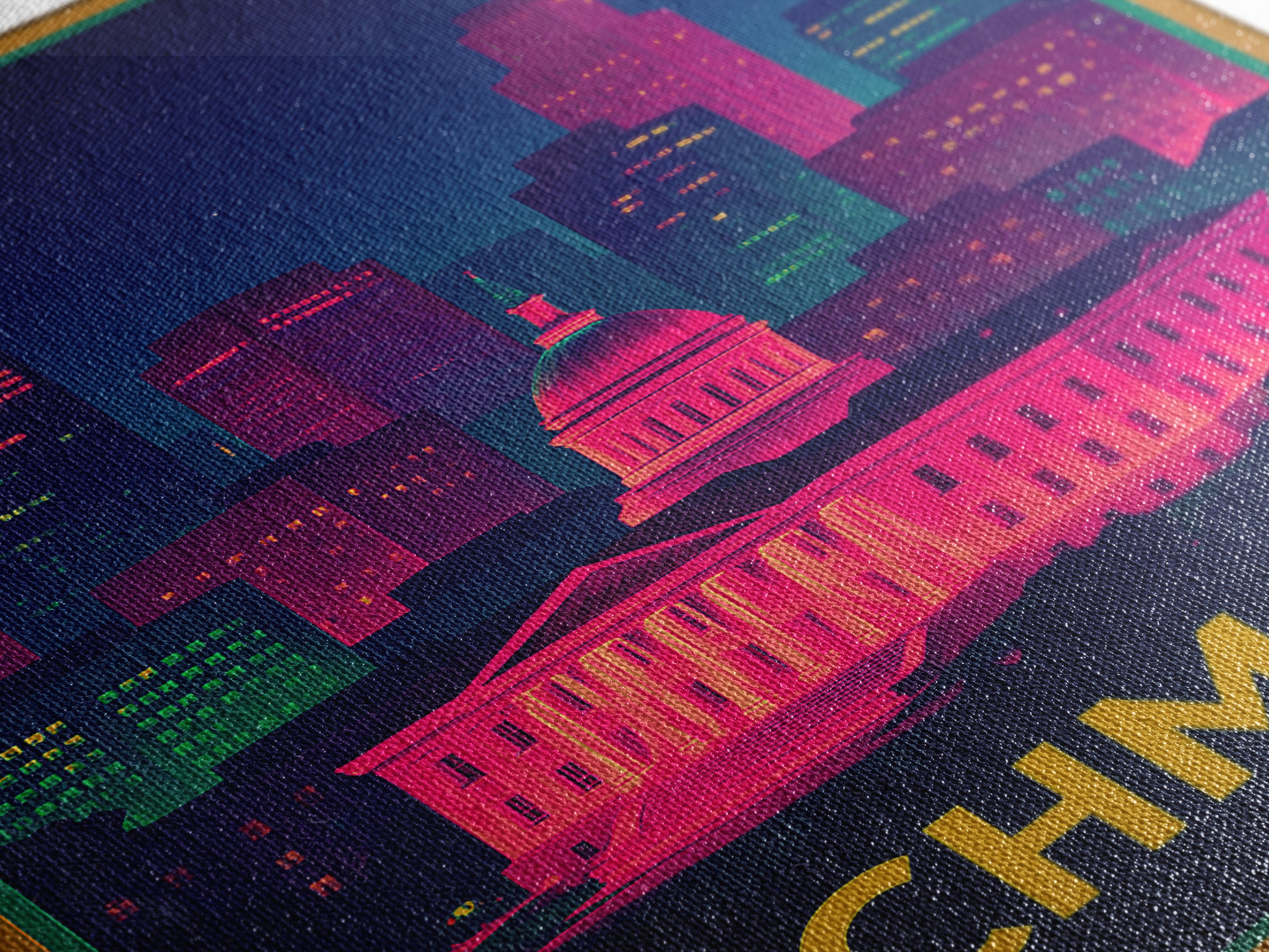 Richmond Travel Poster, Canvas Print, Neon Cityscape Wall Art, Richmond Art Print, Travel Wall Decor, Travel Wall Art, City Illustration