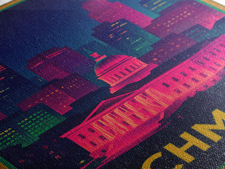 Richmond Travel Poster, Canvas Print, Neon Cityscape Wall Art, Richmond Art Print, Travel Wall Decor, Travel Wall Art, City Illustration