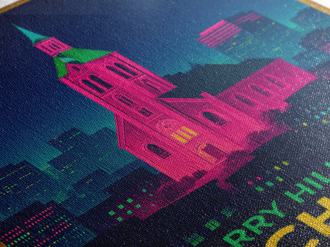 Rochester Travel Poster, Canvas Print, Retro Neon Travel Art, Rochester Art Print, Travel Wall Decor, Gift For Travelers, Travel Wall Art