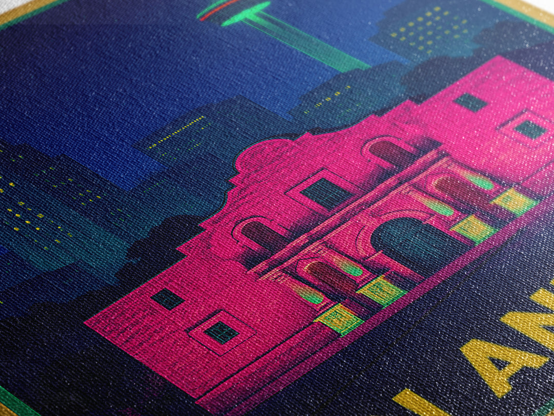 San Antonio Travel Poster, Canvas Print, Cyberpunk Style City Art, San Antonio City Art, Travel Art Print, Vintage City Poster