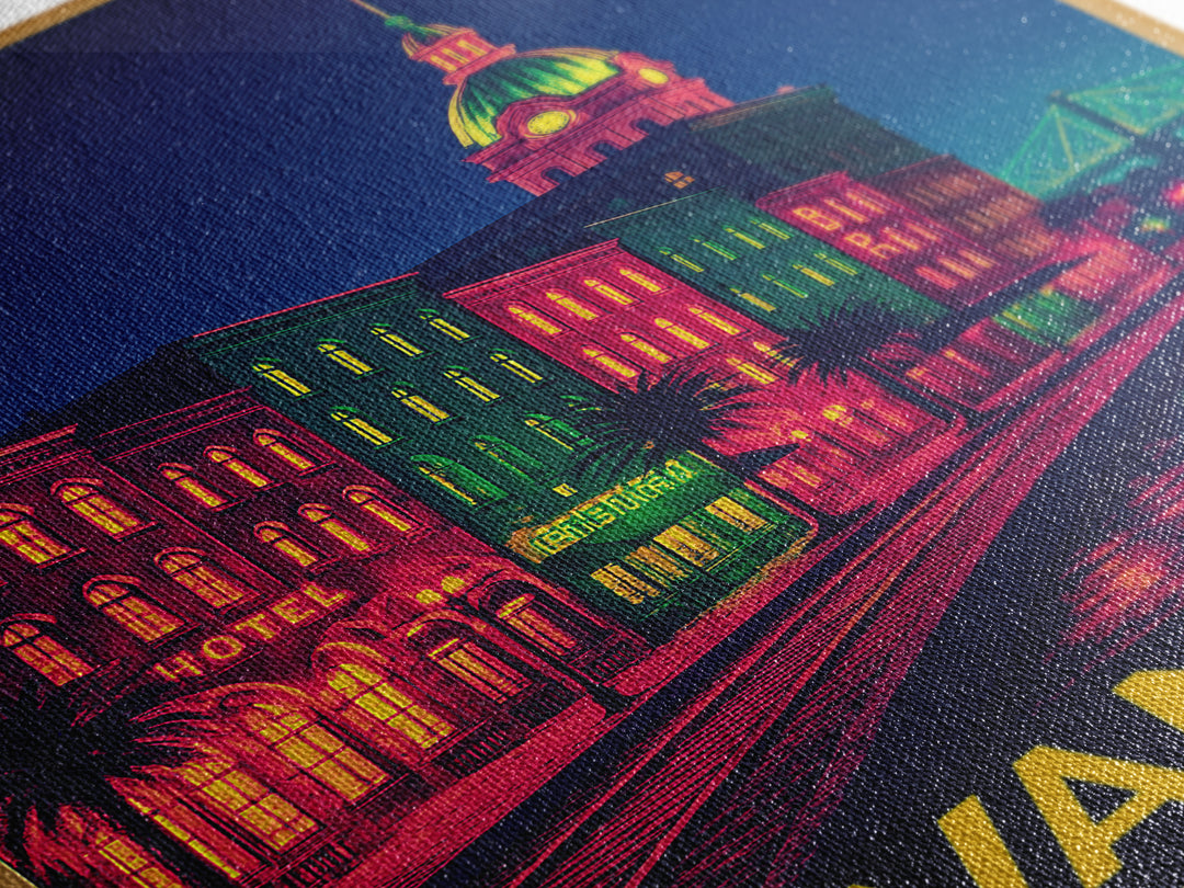 Savannah Georgia Travel Poster, Framed Canvas Print, Cyberpunk Style City Art, Savannah Wall Art, Retro Travel Print, Vintage Travel Print