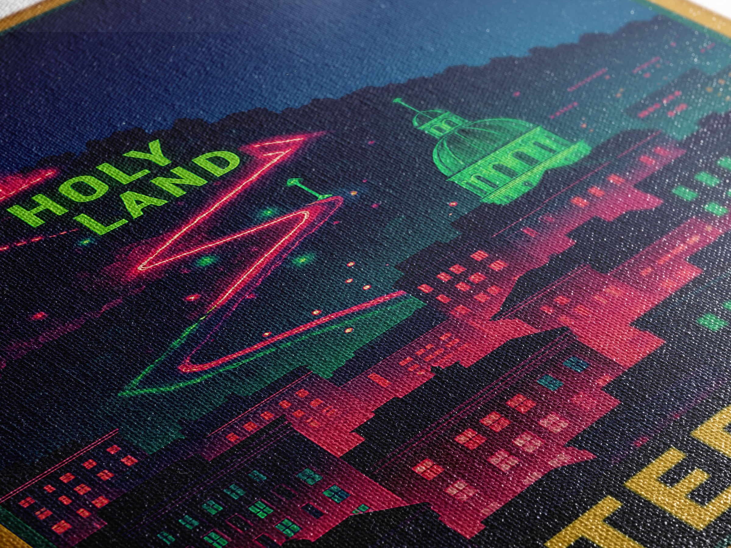 Waterbury Travel Poster, Framed Canvas Print, Neon Skyline Wall Art, Waterbury Art Print, Fine Art Print, Vintage Travel Art