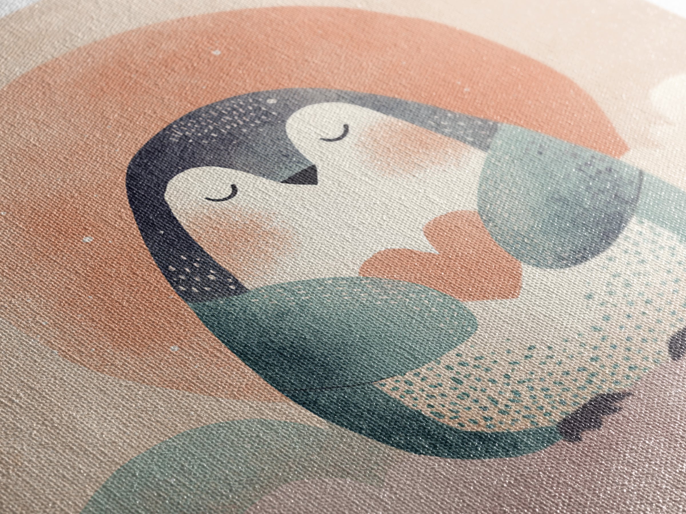 Penguin Holding a Little Heart Shape Canvas Print, Nursery Art, Watercolor Print, Nursery Decor, Abstract Art, Nursery, NUR-1x1-10