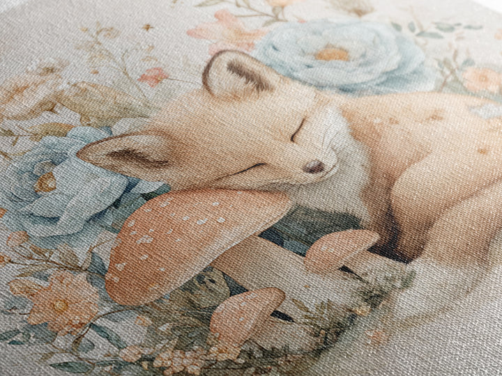 Woodland Fox Tucked Framed Canvas Print, Nursery Art, Whimsical Wall Art, Nursery Decor, Watercolor Art, Nursery, NUR-1x1-100