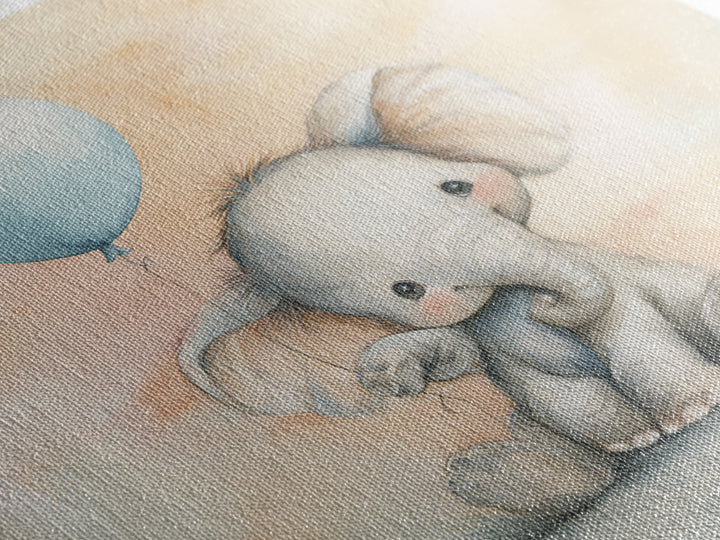 Sleepy Baby Elephant Holding a Tiny Balloon Canvas Print, Nursery Art, Neutral Decor, Nursery Decor, Fine Art, Nursery, NUR-1x1-25