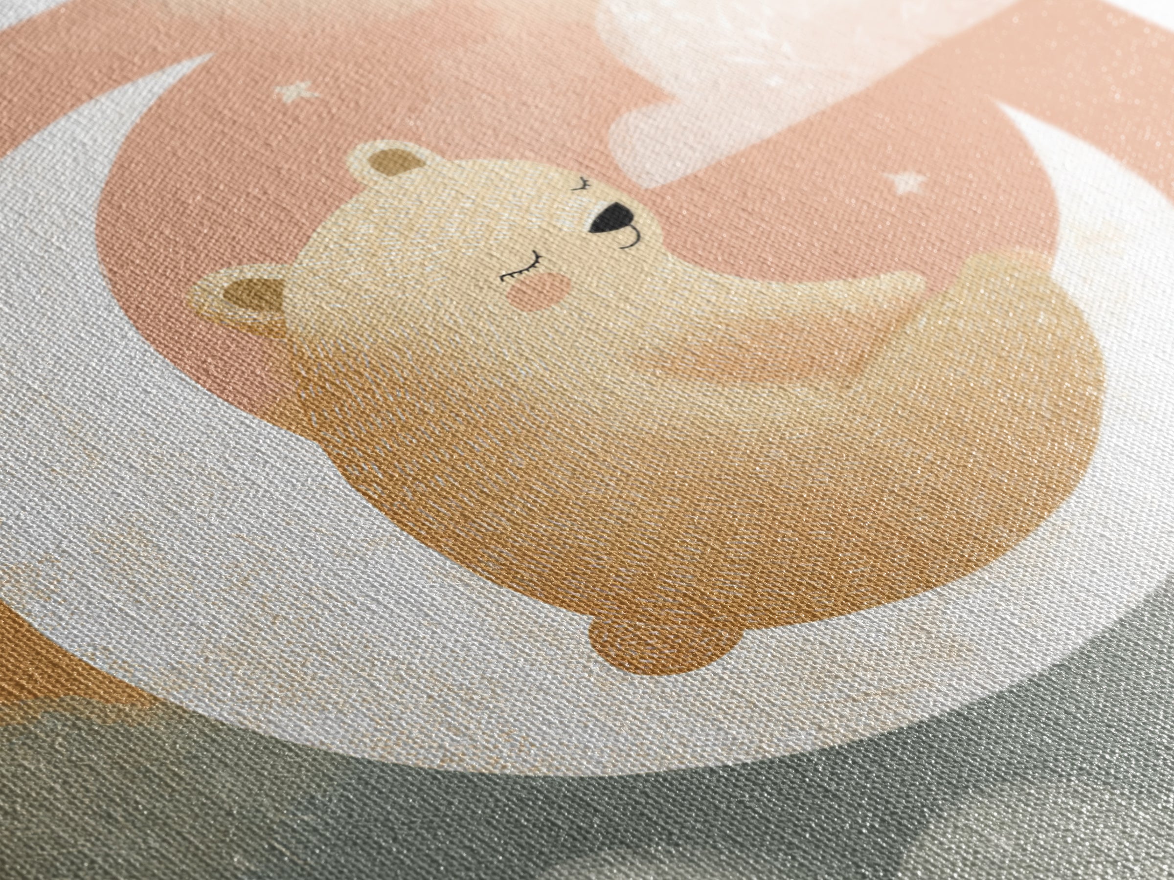 Baby Bear Floating on a Crescent Moon Canvas Print, Nursery Art, Kids Wall Decor, Nursery Decor, Oil Painting, Nursery, NUR-1x1-54