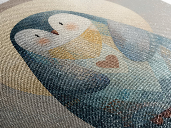 Penguin Holding a Little Heart Shape Framed Canvas Print, Nursery Art, Kids Room Wall Art, Nursery Decor, Abstract Art, Nursery, NUR-1x1-58
