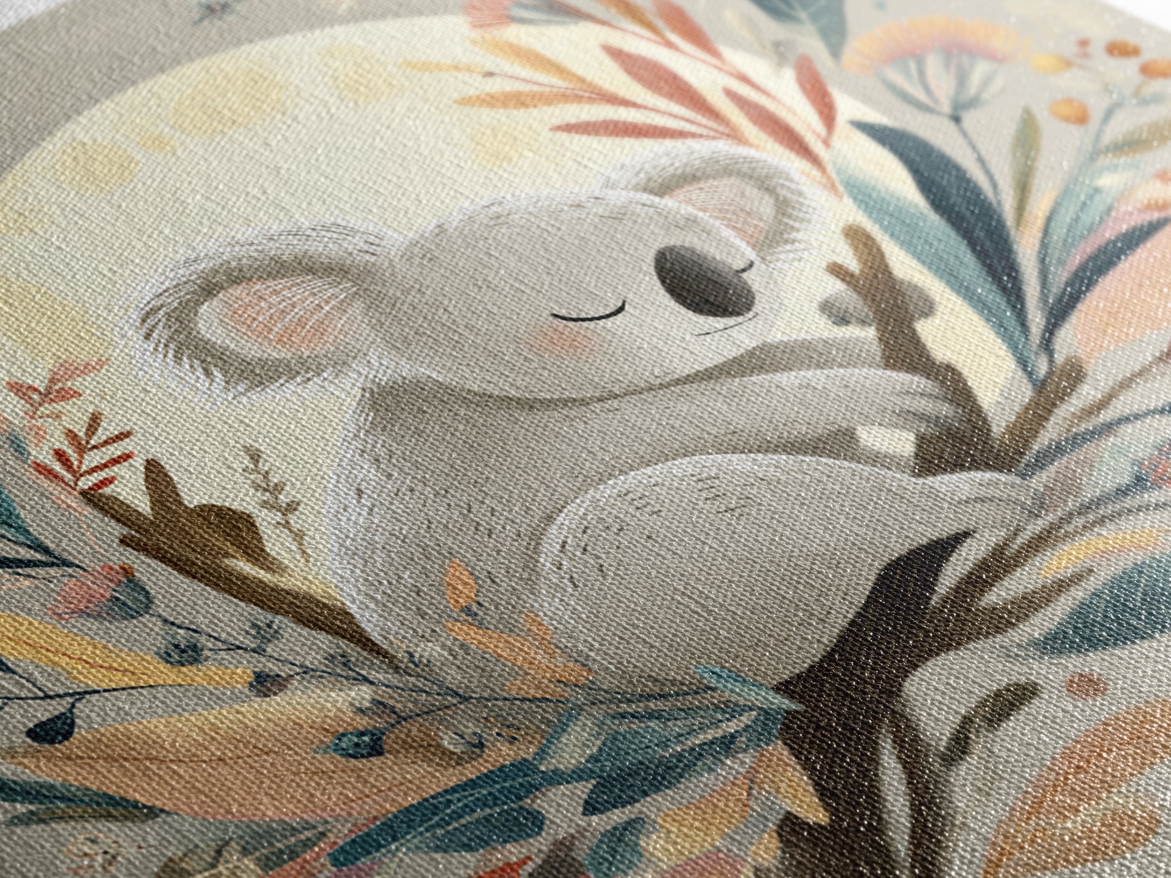 Sleeping Koala on Eucalyptus Branch Framed Canvas Print, Nursery Art, Whimsical Wall Art, Nursery Decor, Fine Art, Nursery, NUR-1x1-61