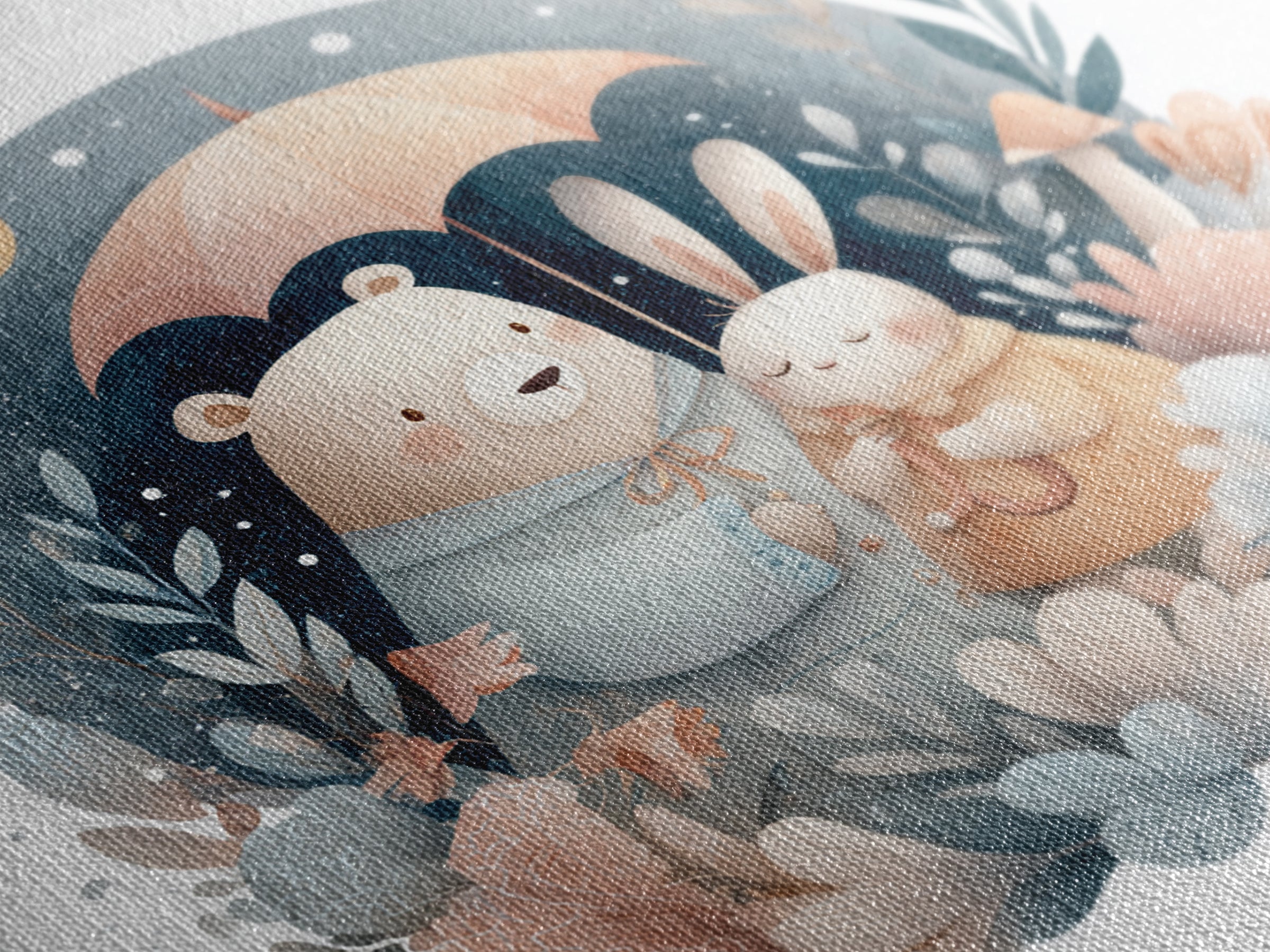 Bear and Rabbit Sharing Umbrella Framed Canvas Print, Nursery Art, Home Decor, Nursery Decor, Fine Art, Nursery, NUR-1x1-65