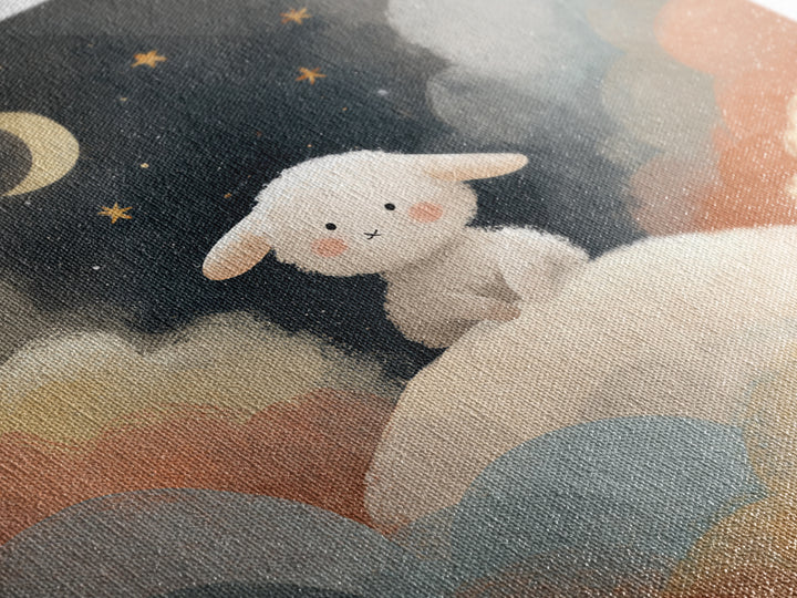 Little Lamb under a Starry Sky Framed Canvas Print, Nursery Art, Home Decor, Nursery Decor, Fine Art, Nursery, Contemporary Art, NUR-1x1-67
