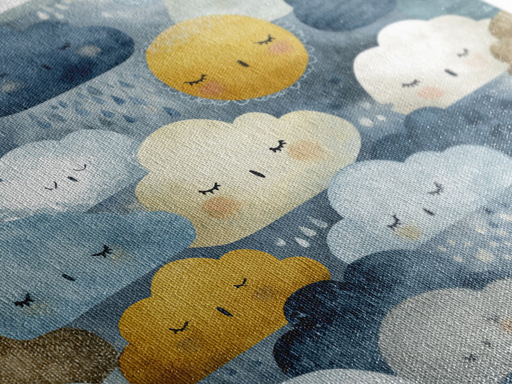 Clouds and Raindrops Framed Canvas Print, Nursery Art, Playroom Wall Art, Nursery Decor, Fine Art, Nursery, Statement Artwork, NUR-1x1-70