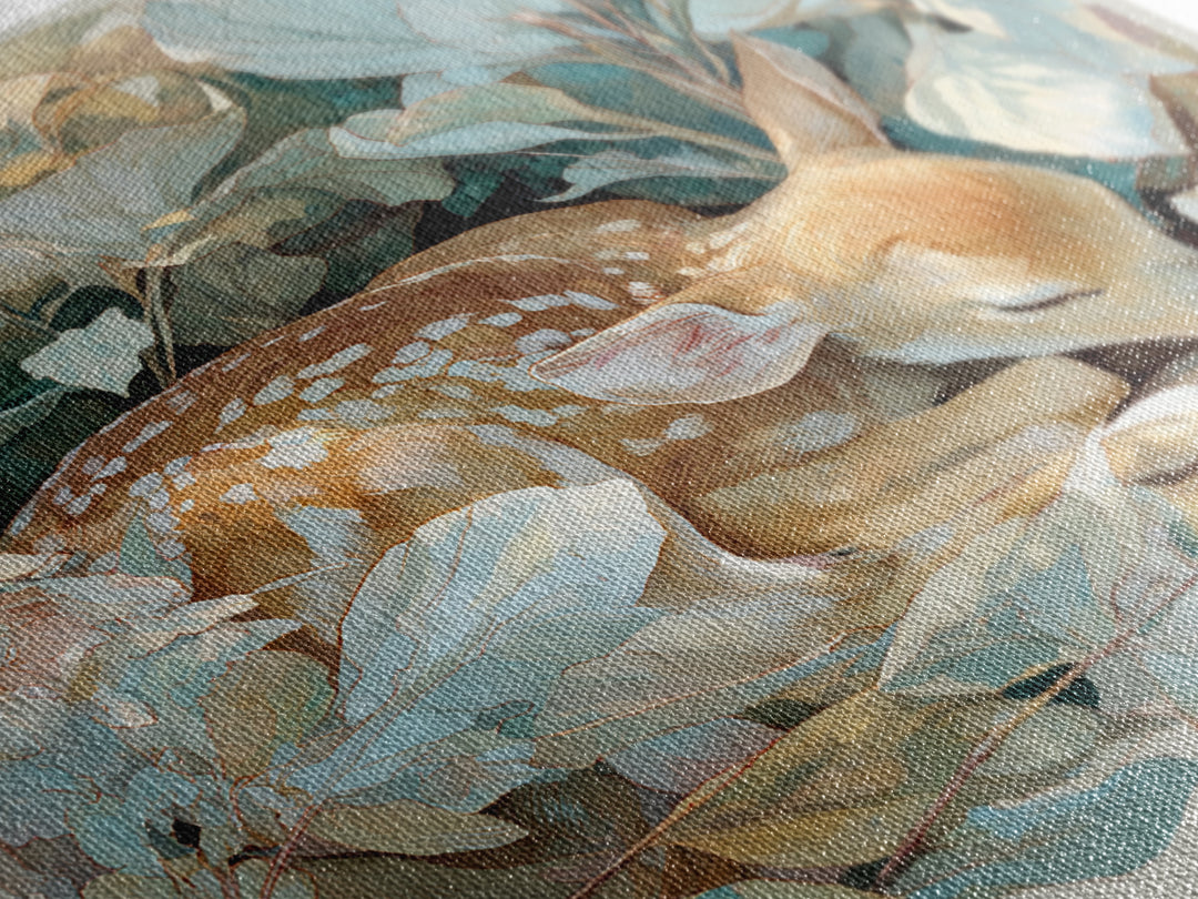Deer Fawn Sleeping Framed Canvas Print, Nursery Art, Kids Room Wall Art, Nursery Decor, Fine Art, Nursery, Luxury Decor, NUR-1x1-71
