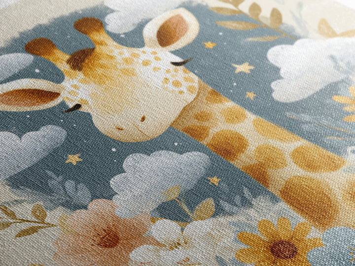 Gentle Giraffe with Pastel Flowers Framed Canvas Print, Nursery Art, Whimsical Wall Art, Nursery Decor, Watercolor Art, Nursery, NUR-1x1-74