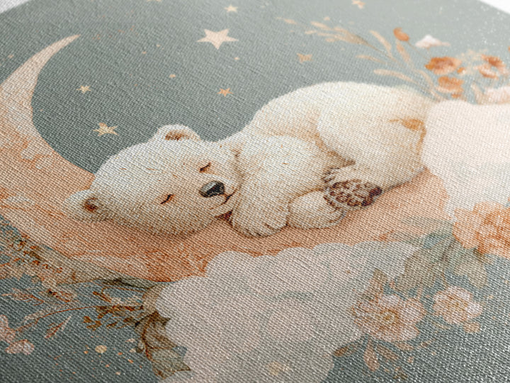 Baby Bear Floating on a Crescent Moon Framed Canvas Print, Nursery Art, Home Decor, Nursery Decor, Fine Art, Nursery, NUR-1x1-78