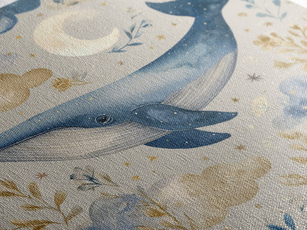 Whale and Tiny Stars Framed Canvas Print, Nursery Art, Printable Art, Nursery Decor, Fine Art, Nursery, Watercolor Print, NUR-1x1-8