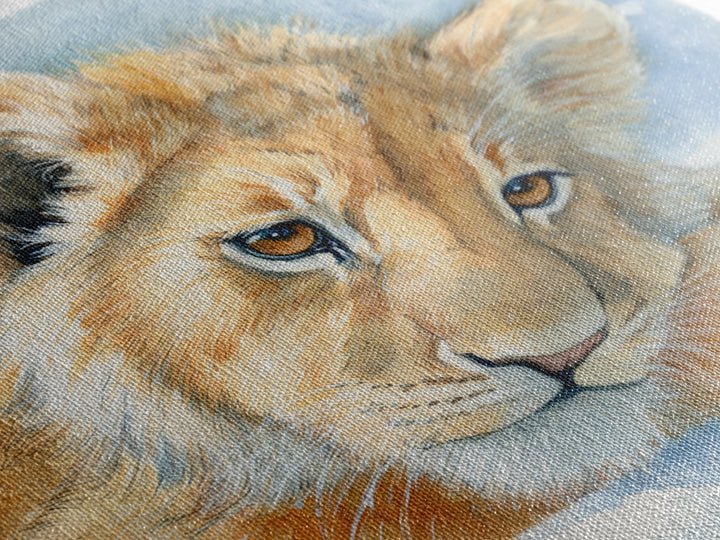Lion Cub with Soft Golden Mane Canvas Print, Nursery Art, Textured Painting, Nursery Decor, Fine Art, Nursery, Wall Art Print, NUR-1x1-81