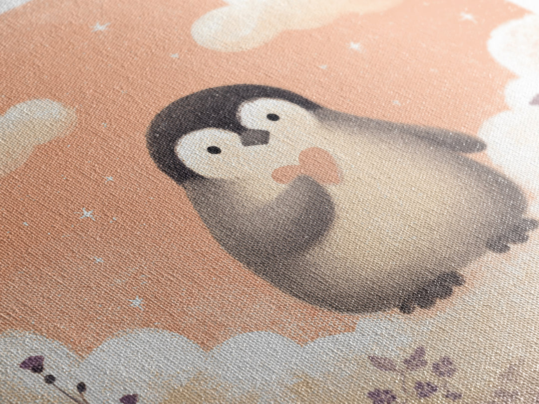 Penguin Holding a Little Heart Shape Canvas Print, Nursery Art, Gallery Decor, Nursery Decor, Fine Art, Nursery, Wall Art, NUR-1x1-82